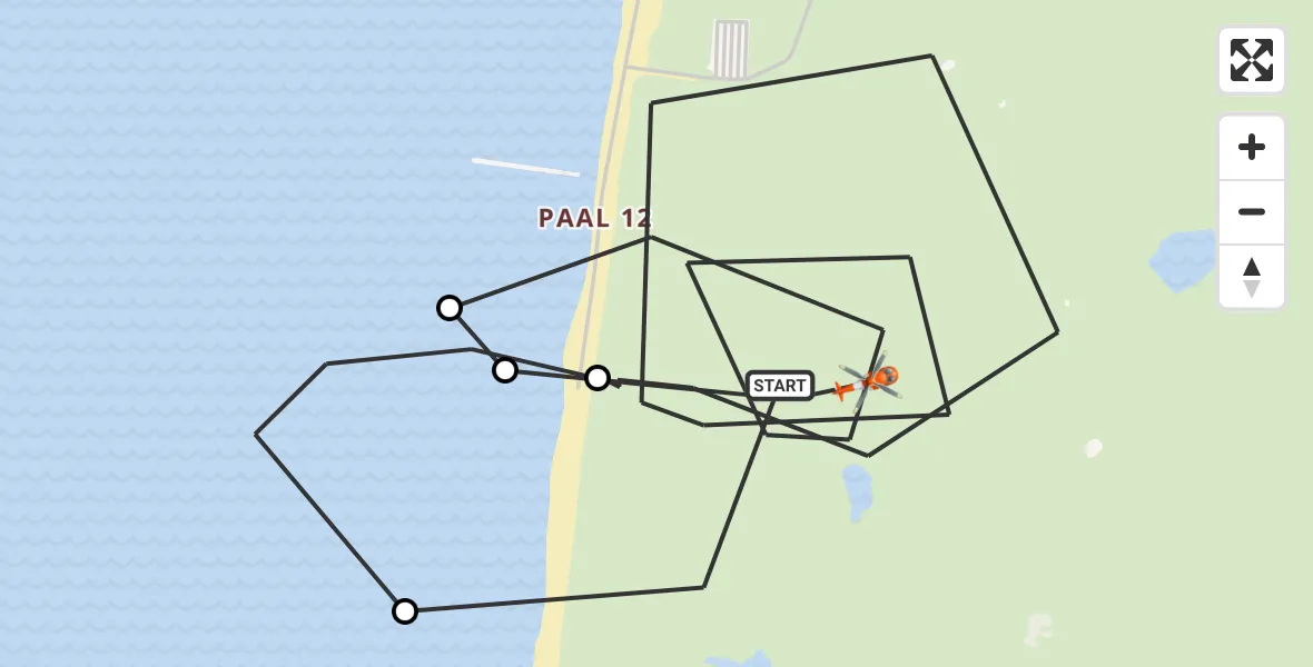 Routekaart van de vlucht: Kustwachthelikopter naar Den Hoorn, Den Hoorn