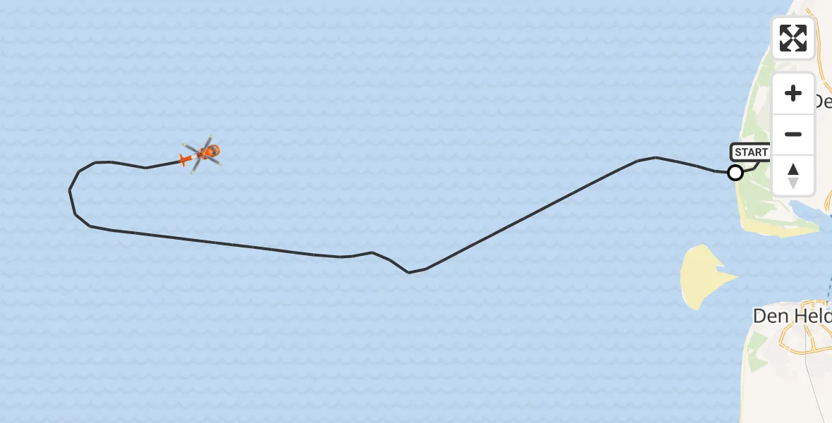 Routekaart van de vlucht: Kustwachthelikopter naar Noordzee, Noordzee
