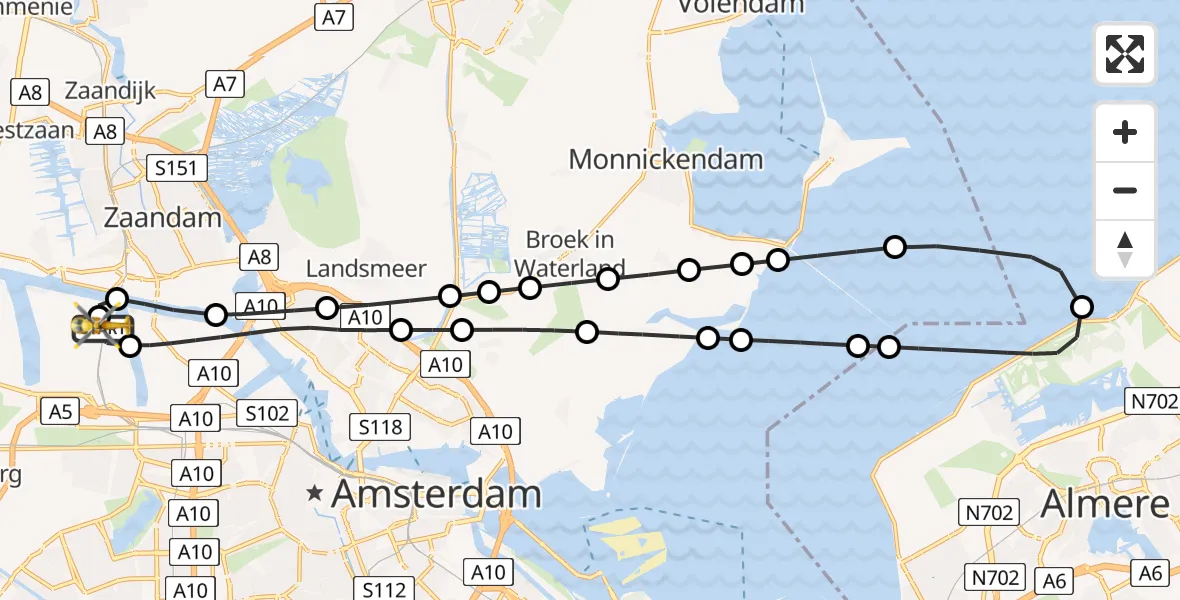 Routekaart van de vlucht: Lifeliner 1 naar Amsterdam Heliport, Amsterdam Heliport