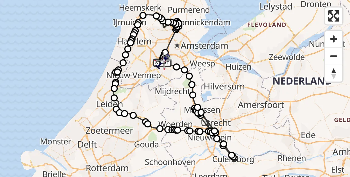 Routekaart van de vlucht: Politiehelikopter naar Amsterdam Vliegveld Schiphol, Amsterdam Vliegveld Schiphol
