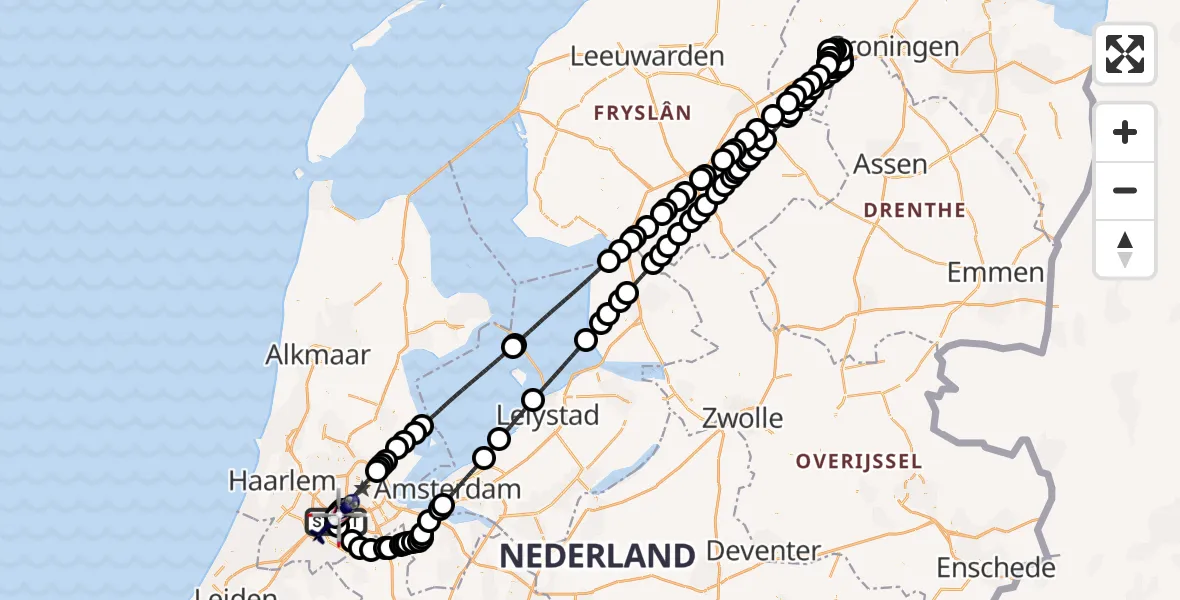 Routekaart van de vlucht: Politiehelikopter naar Amsterdam Vliegveld Schiphol, Amsterdam Vliegveld Schiphol