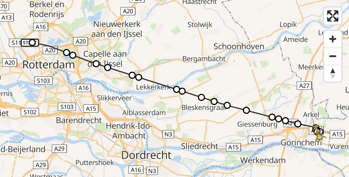 Routekaart van de vlucht: Lifeliner 2 naar Gorinchem, Franklinweg