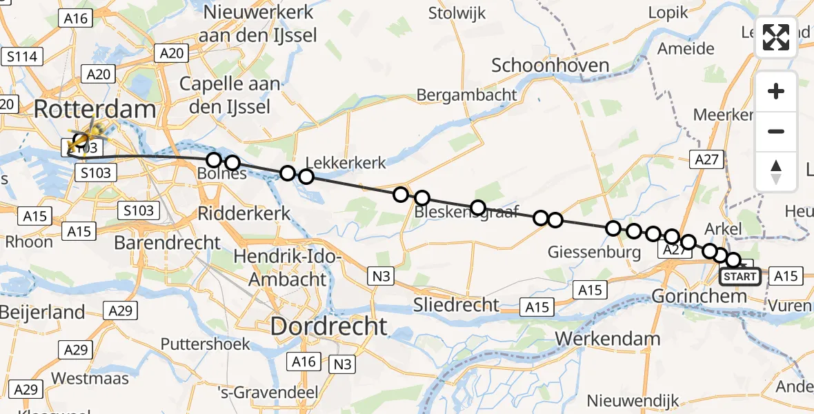 Routekaart van de vlucht: Lifeliner 2 naar Erasmus MC, Erasmus MC
