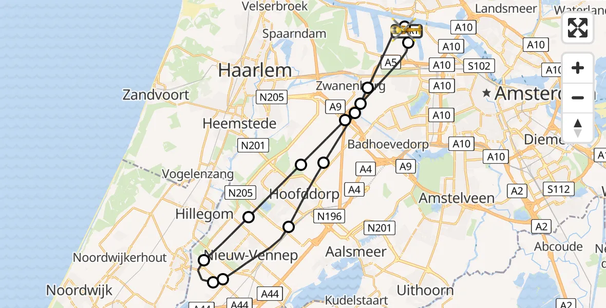 Routekaart van de vlucht: Lifeliner 1 naar Amsterdam Heliport, Amsterdam Heliport