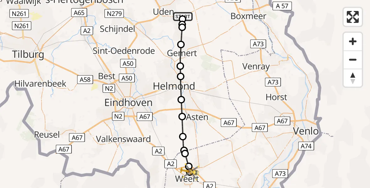 Routekaart van de vlucht: Lifeliner 3 naar Weert, Rakerstraat