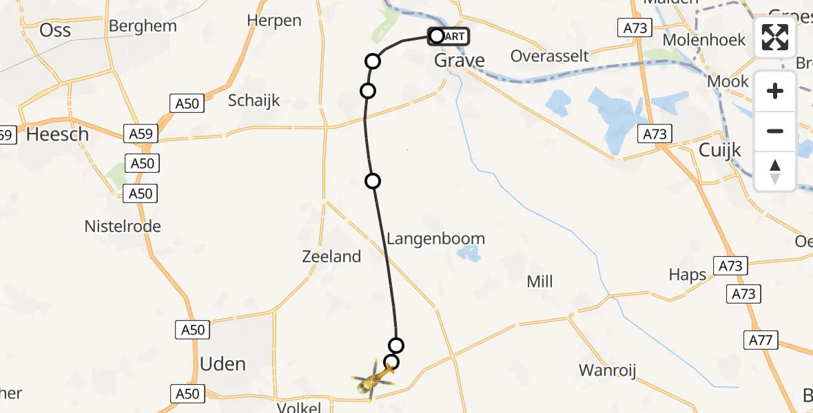 Routekaart van de vlucht: Lifeliner 3 naar Vliegbasis Volkel, Vliegbasis Volkel