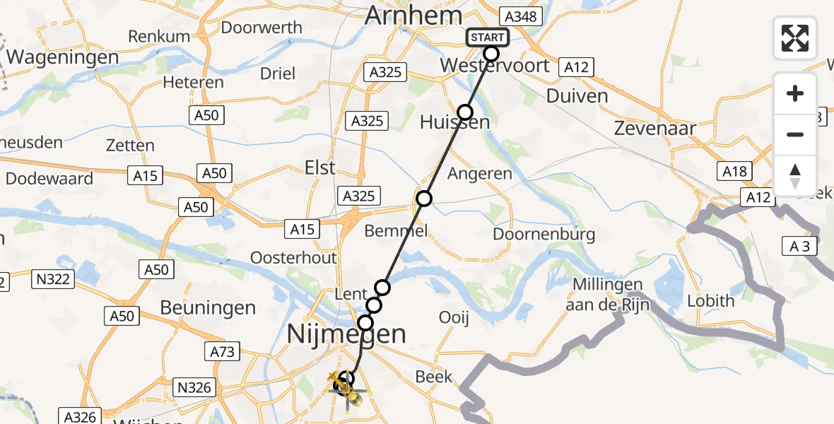 Routekaart van de vlucht: Lifeliner 3 naar Radboud University Medical Center Heliport, Radboud University Medical Center Heliport