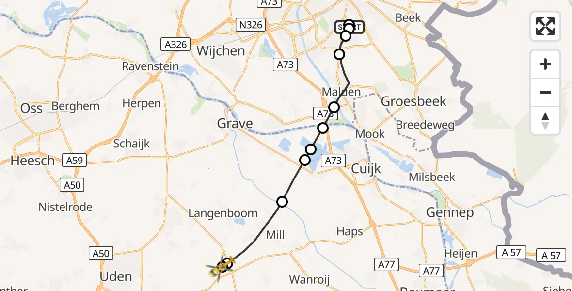 Routekaart van de vlucht: Lifeliner 3 naar Vliegbasis Volkel, Vliegbasis Volkel