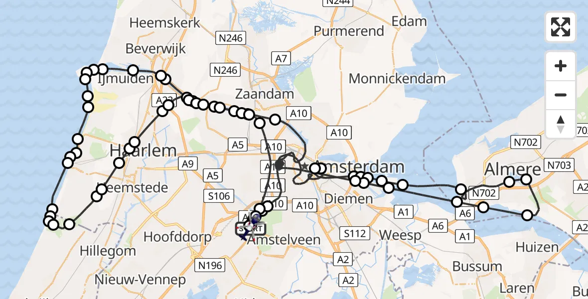 Routekaart van de vlucht: Politiehelikopter naar Amsterdam Vliegveld Schiphol, Amsterdam Vliegveld Schiphol