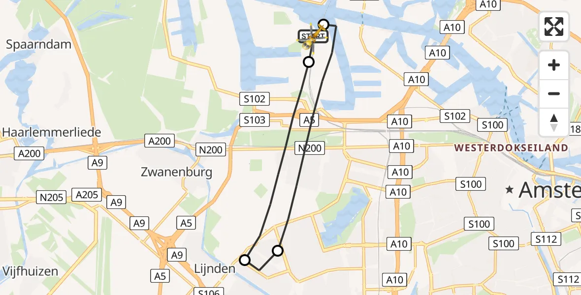 Routekaart van de vlucht: Lifeliner 1 naar Amsterdam Heliport, Amsterdam Heliport