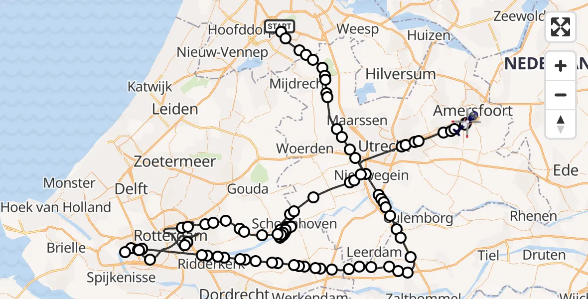 Routekaart van de vlucht: Politiehelikopter naar Leusden, Loes van Overeemlaan