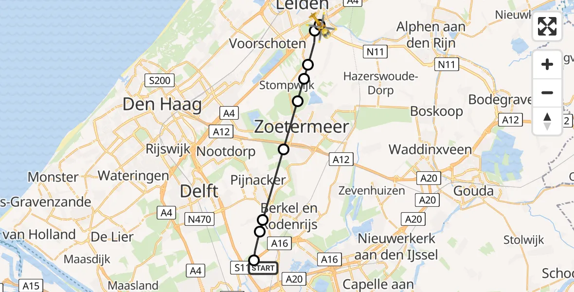 Routekaart van de vlucht: Lifeliner 2 naar Zoeterwoude-Rijndijk, Produktieweg
