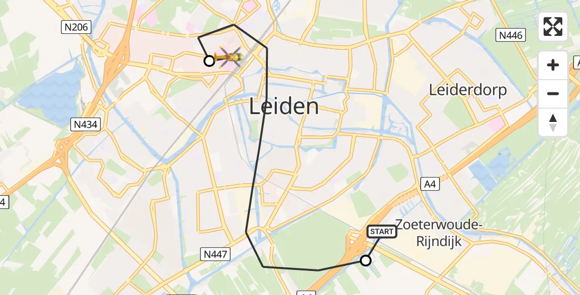 Routekaart van de vlucht: Lifeliner 2 naar Leiden University Medical Center Heliport, Leiden University Medical Center Heliport
