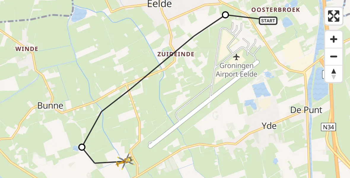 Routekaart van de vlucht: Lifeliner 4 naar Donderen, Eekhoornstraat