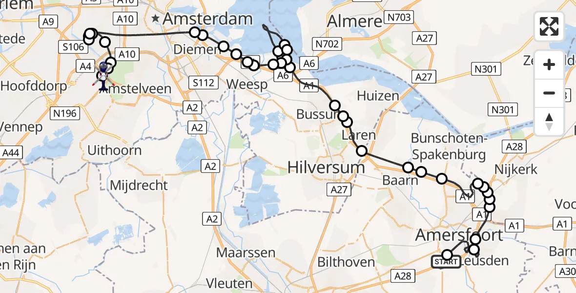 Routekaart van de vlucht: Politiehelikopter naar Amsterdam Vliegveld Schiphol, Amsterdam Vliegveld Schiphol