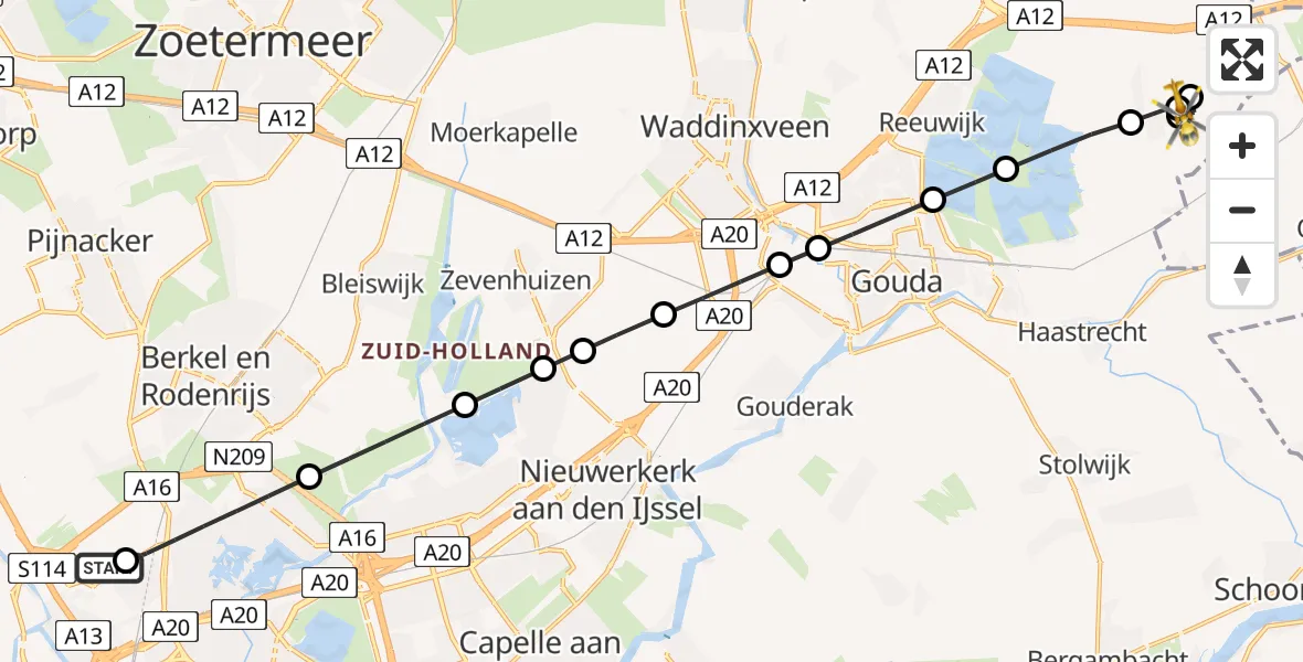 Routekaart van de vlucht: Lifeliner 2 naar Waarder, De Groendijck
