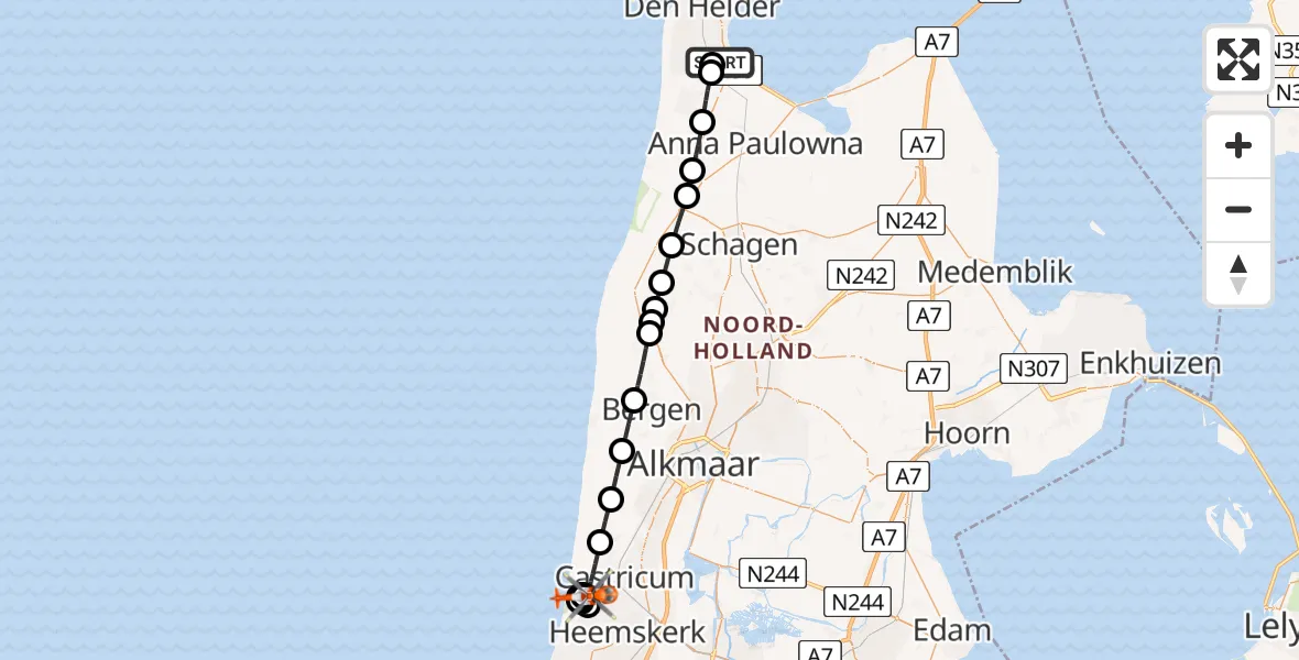 Routekaart van de vlucht: Kustwachthelikopter naar Zweefvliegveld Castricum, Zweefvliegveld Castricum