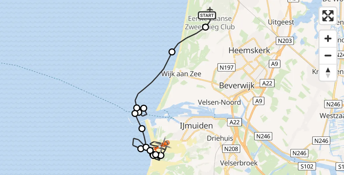 Routekaart van de vlucht: Kustwachthelikopter naar IJmuiden, IJmuiderslag