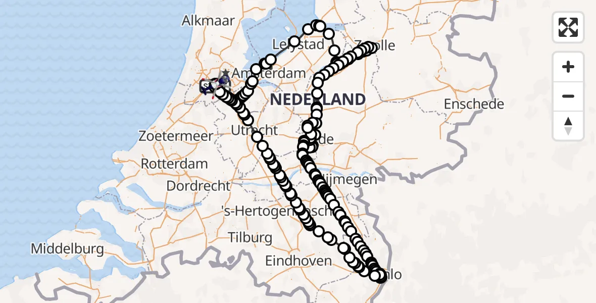 Routekaart van de vlucht: Politiehelikopter naar Amsterdam Vliegveld Schiphol, Amsterdam Vliegveld Schiphol
