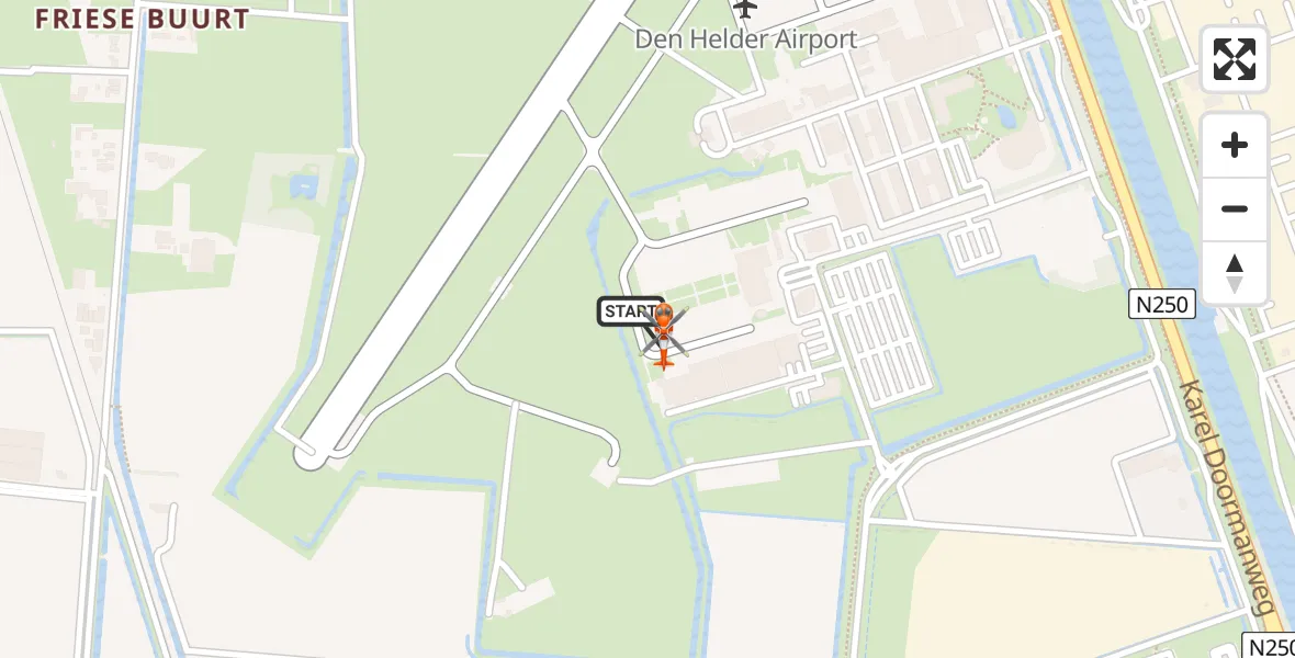 Routekaart van de vlucht: Kustwachthelikopter naar Militair vliegveld De Kooy / Den Helder Airport, Militair vliegveld De Kooy / Den Helder Airport