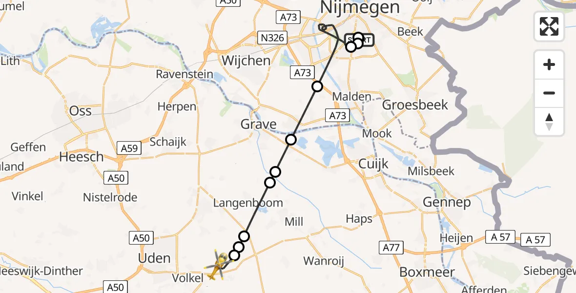 Routekaart van de vlucht: Lifeliner 3 naar Vliegbasis Volkel, Vliegbasis Volkel