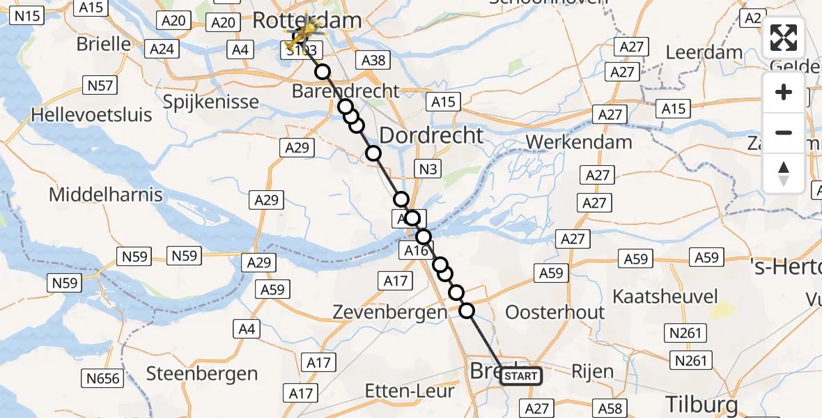 Routekaart van de vlucht: Lifeliner 2 naar Erasmus MC, Erasmus MC