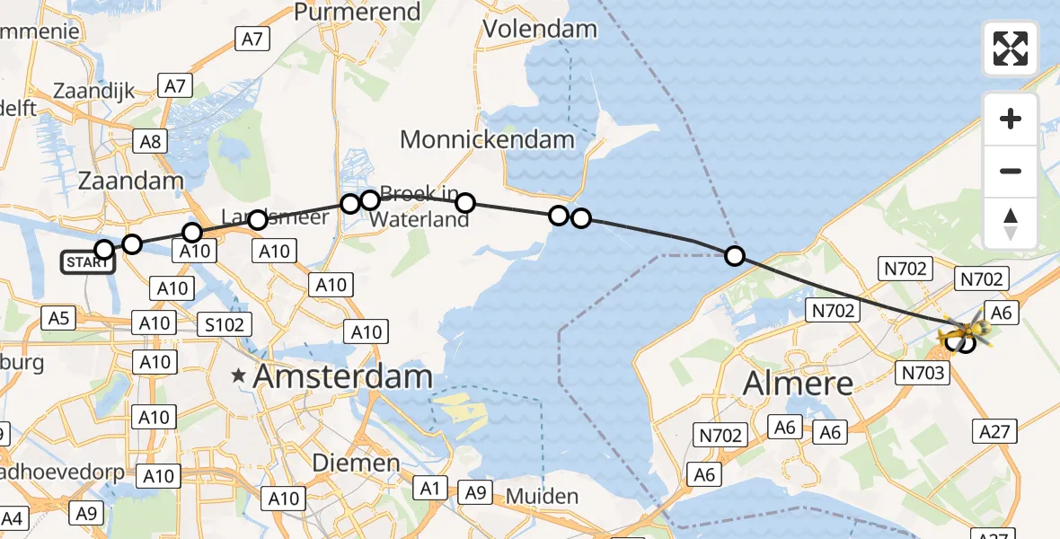 Routekaart van de vlucht: Lifeliner 1 naar Almere, A6