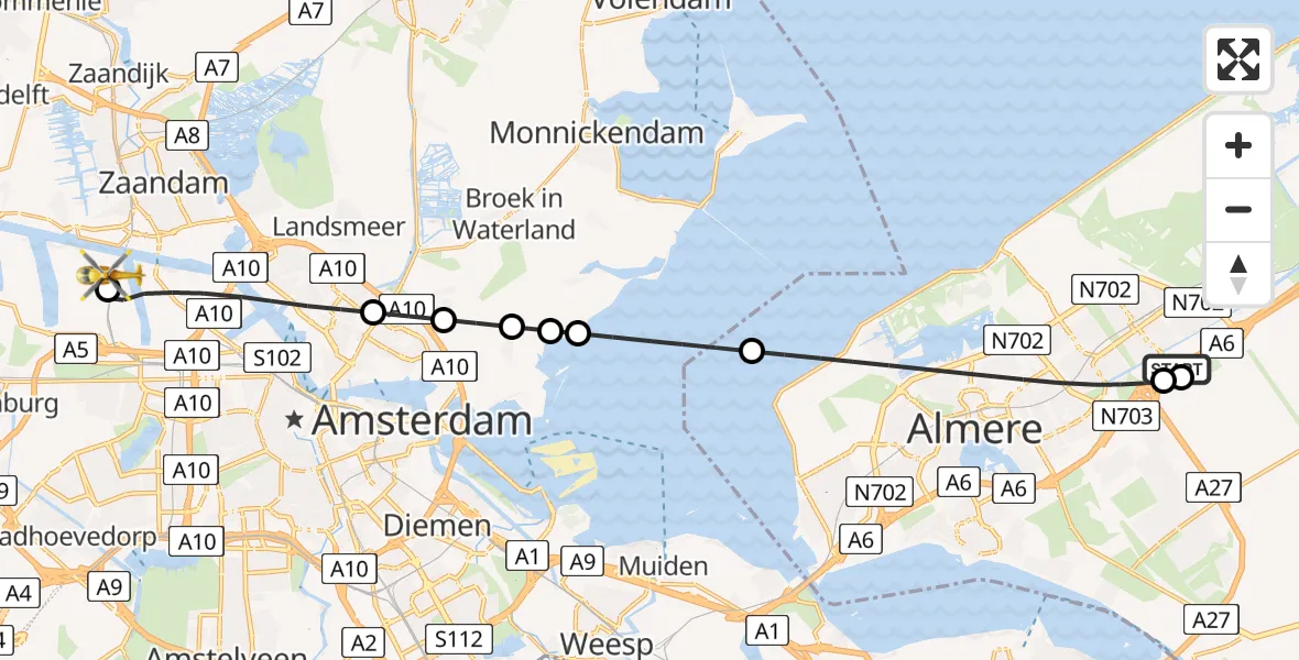 Routekaart van de vlucht: Lifeliner 1 naar Amsterdam Heliport, Amsterdam Heliport