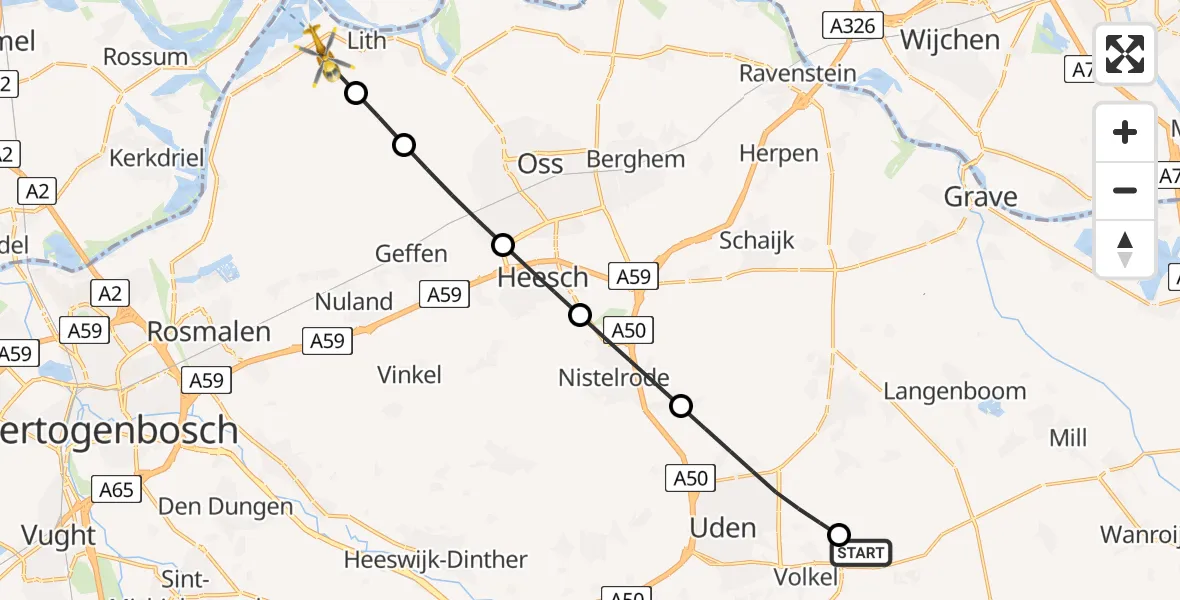 Routekaart van de vlucht: Lifeliner 3 naar Lith, Jan van Ingenstraat