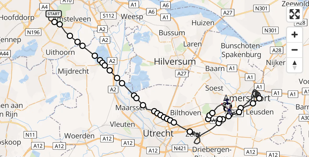 Routekaart van de vlucht: Politiehelikopter naar Amersfoort, Utrechtseweg