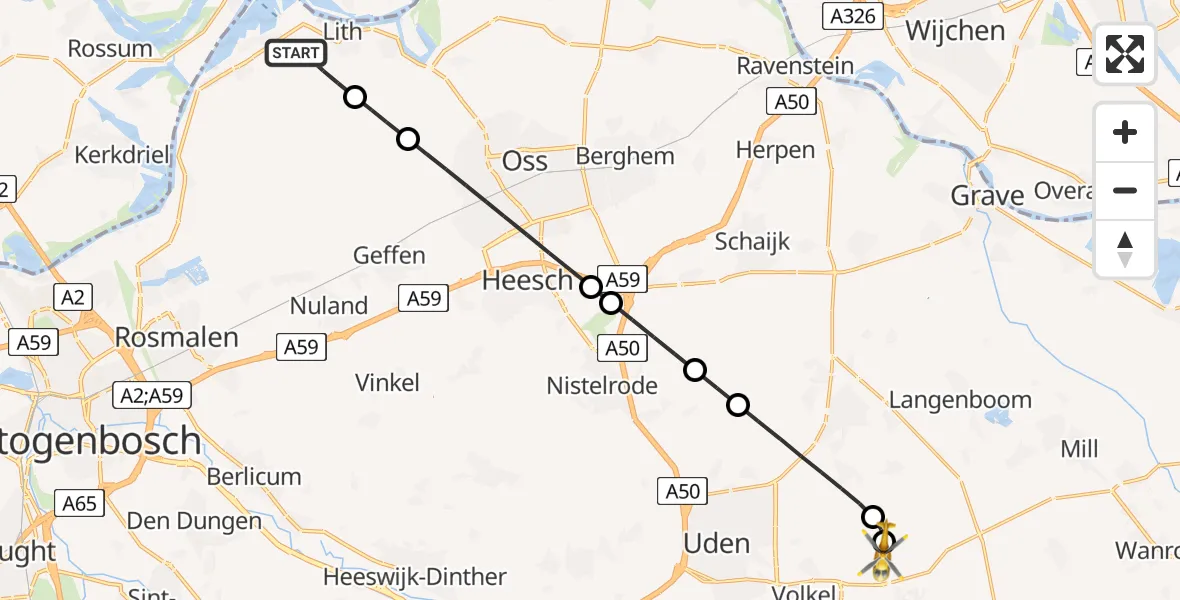 Routekaart van de vlucht: Lifeliner 3 naar Vliegbasis Volkel, Vliegbasis Volkel