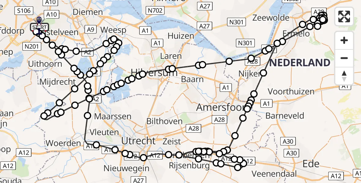 Routekaart van de vlucht: Politiehelikopter naar Amsterdam Vliegveld Schiphol, Amsterdam Vliegveld Schiphol