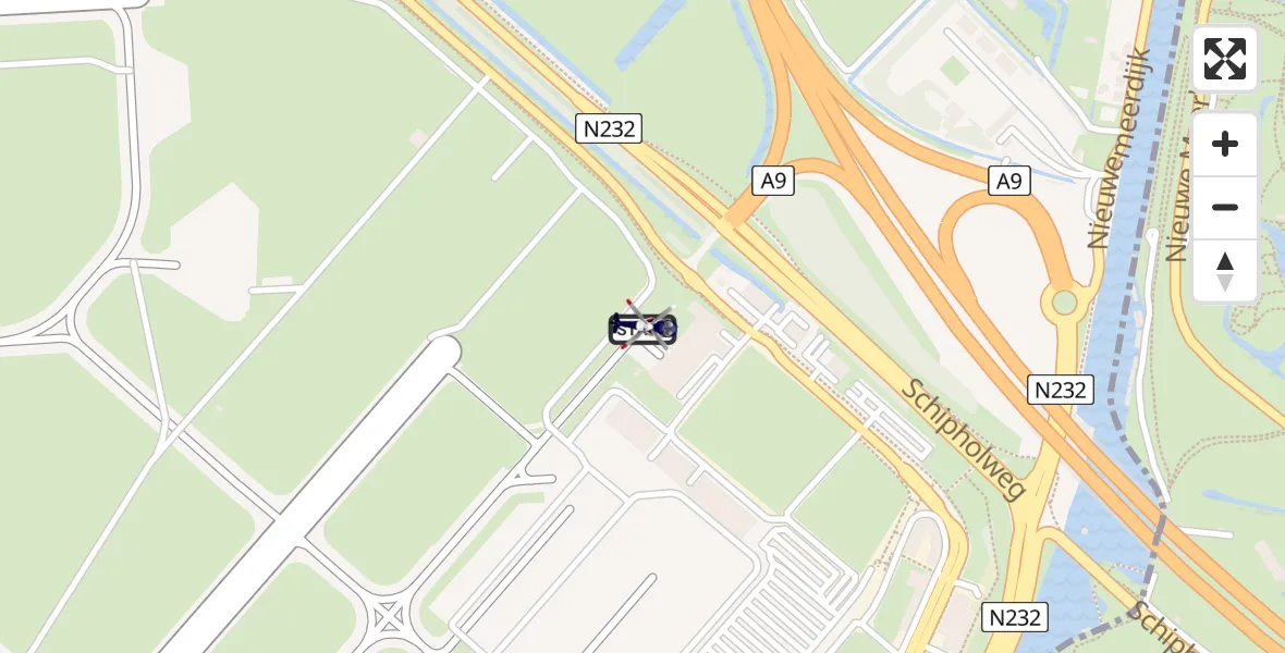 Routekaart van de vlucht: Politiehelikopter naar Amsterdam Vliegveld Schiphol, Amsterdam Vliegveld Schiphol