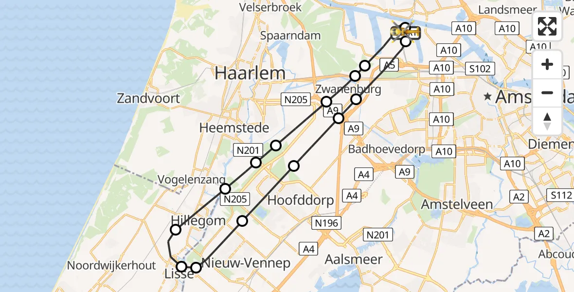 Routekaart van de vlucht: Lifeliner 1 naar Amsterdam Heliport, Amsterdam Heliport
