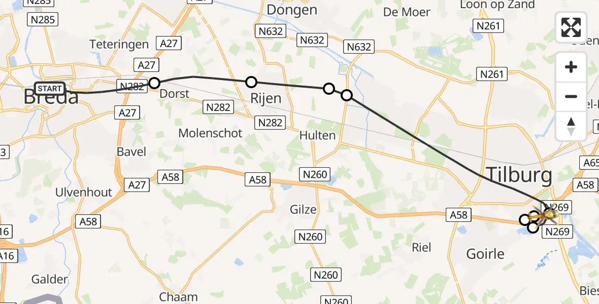 Routekaart van de vlucht: Lifeliner 2 naar St. Elisabeth Hospital Heliport, St. Elisabeth Hospital Heliport