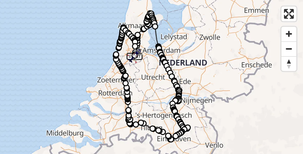 Routekaart van de vlucht: Politiehelikopter naar Amsterdam Vliegveld Schiphol, Amsterdam Vliegveld Schiphol