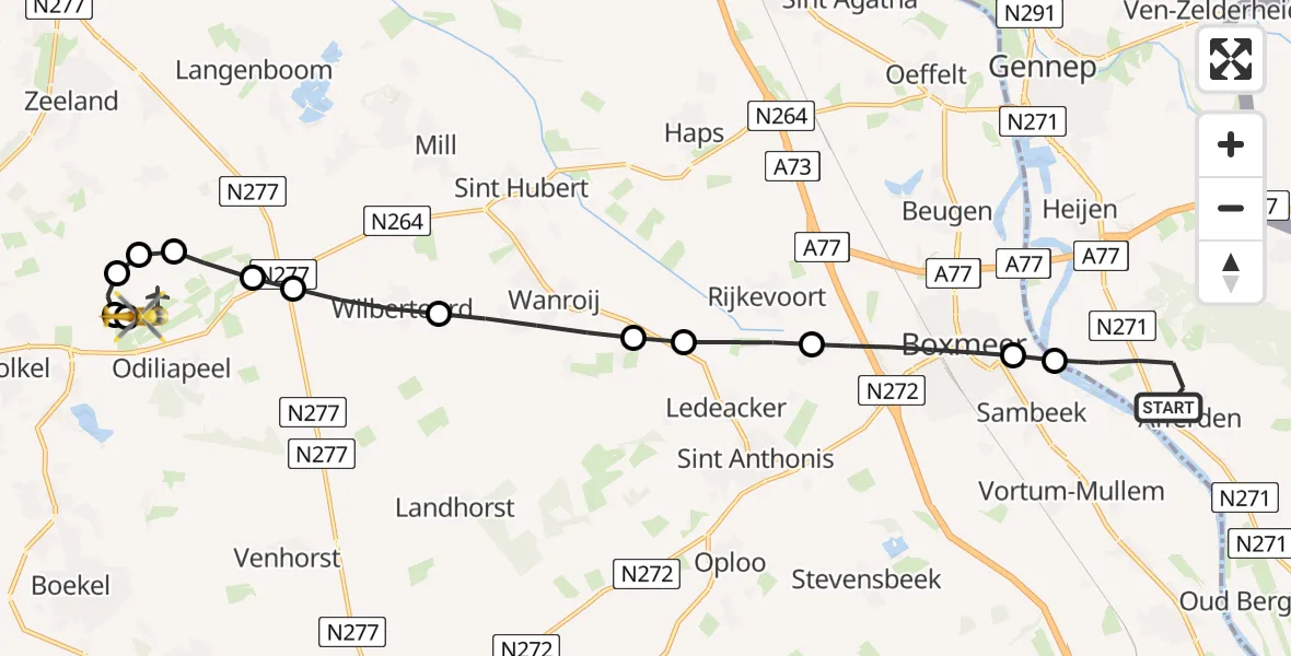 Routekaart van de vlucht: Lifeliner 3 naar Vliegbasis Volkel, Vliegbasis Volkel