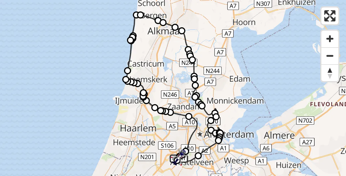Routekaart van de vlucht: Politiehelikopter naar Amsterdam Vliegveld Schiphol, Amsterdam Vliegveld Schiphol