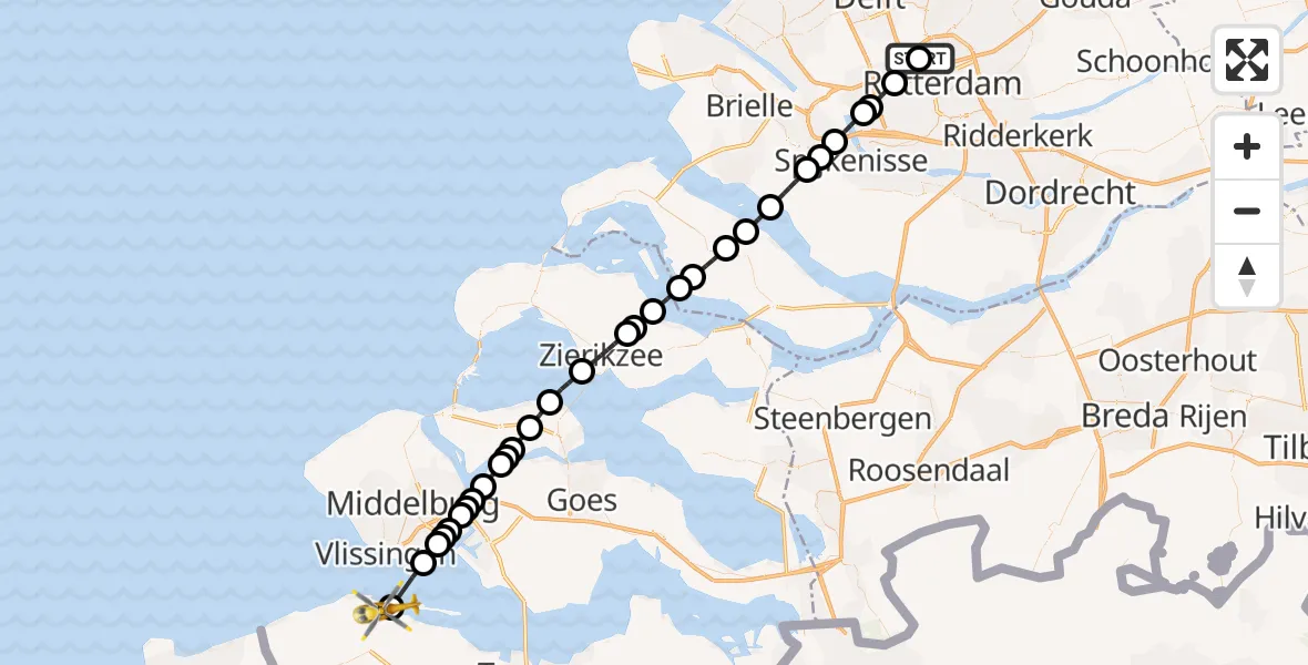 Routekaart van de vlucht: Lifeliner 2 naar Breskens, Deltahoek