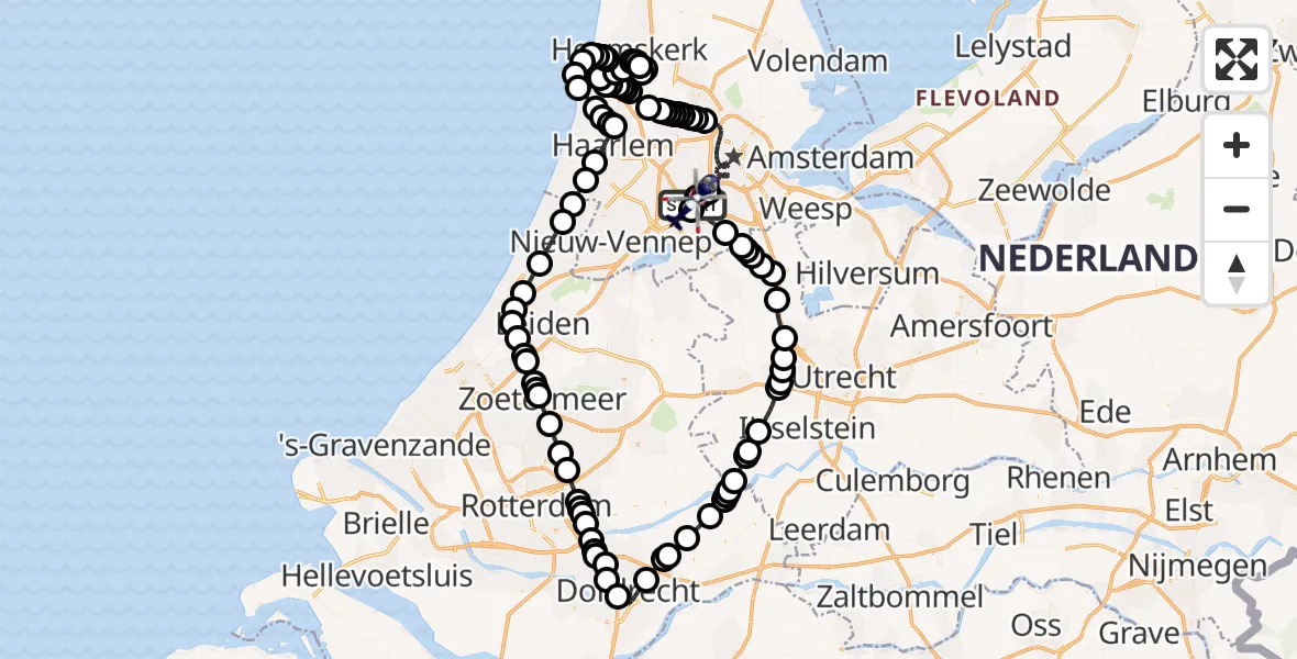 Routekaart van de vlucht: Politiehelikopter naar Amsterdam Vliegveld Schiphol, Amsterdam Vliegveld Schiphol