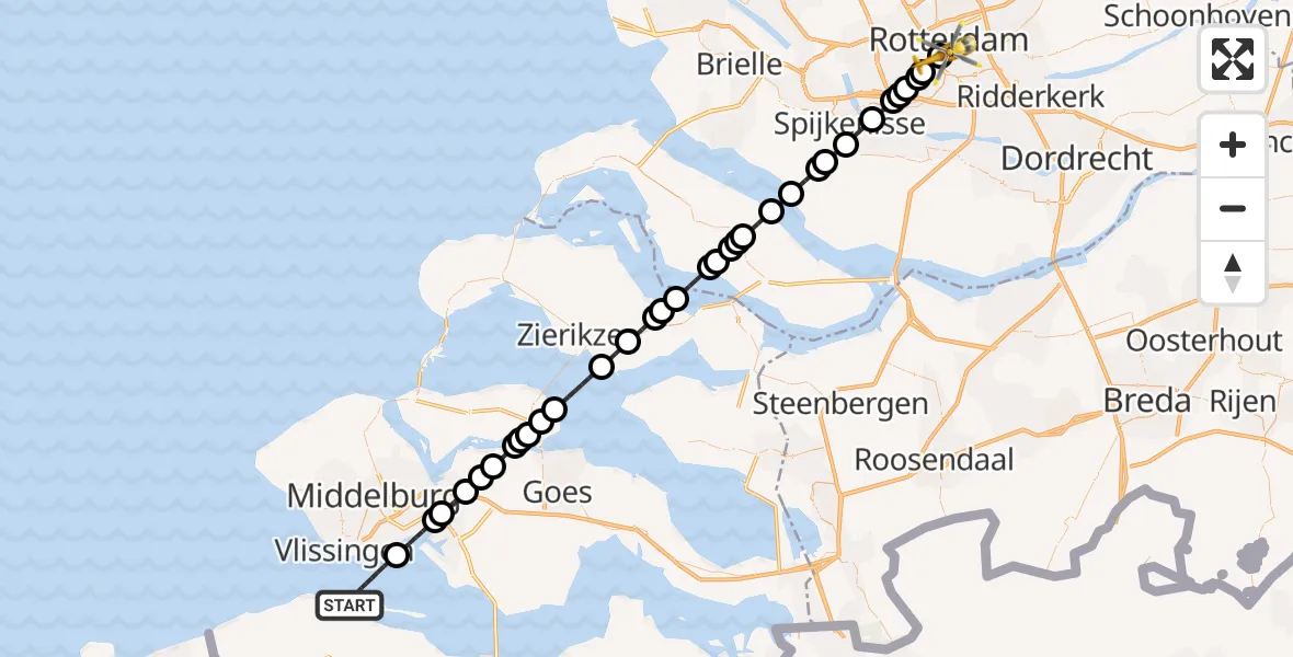 Routekaart van de vlucht: Lifeliner 2 naar Erasmus MC, Erasmus MC