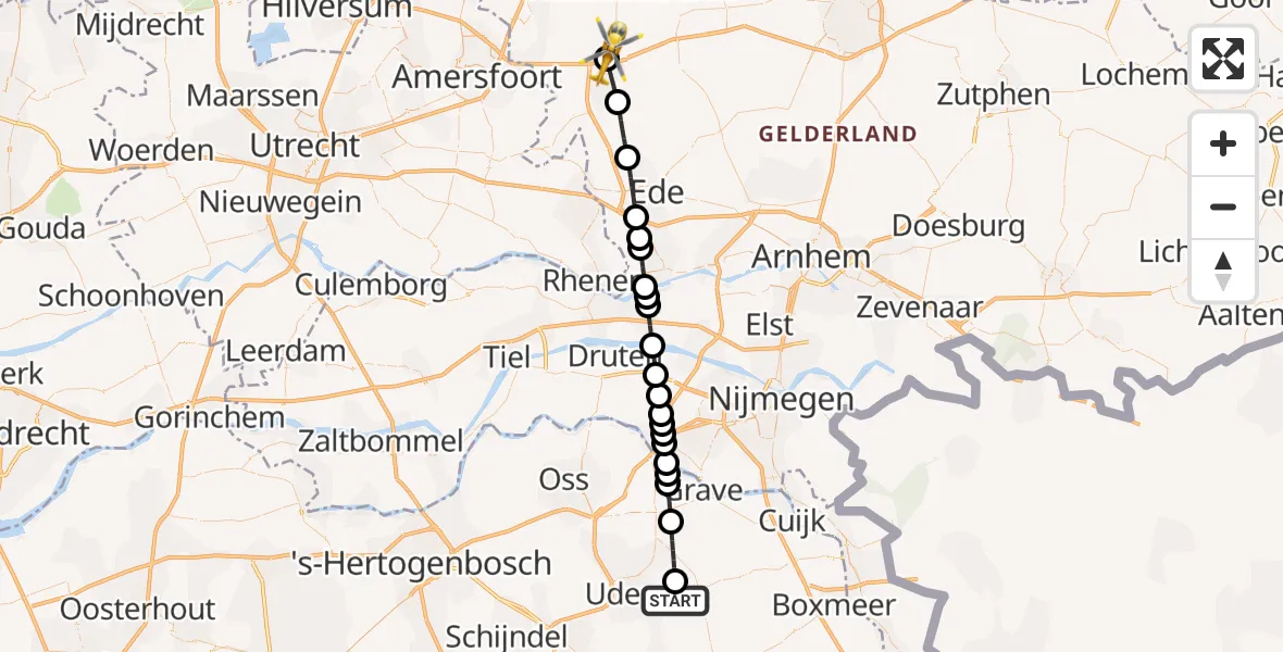 Routekaart van de vlucht: Lifeliner 3 naar Voorthuizen, Baron van Nagellstraat