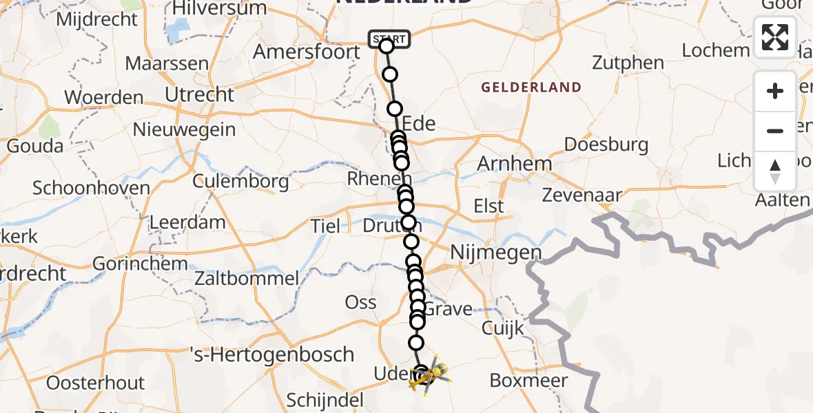Routekaart van de vlucht: Lifeliner 3 naar Vliegbasis Volkel, Vliegbasis Volkel