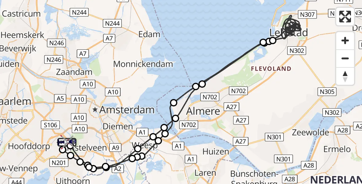 Routekaart van de vlucht: Politiehelikopter naar Amsterdam Vliegveld Schiphol, Amsterdam Vliegveld Schiphol