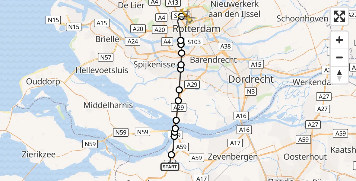 Routekaart van de vlucht: Lifeliner 2 naar Rotterdam The Hague Airport, Rotterdam The Hague Airport