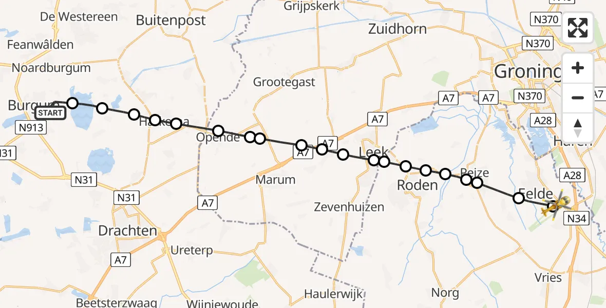 Routekaart van de vlucht: Lifeliner 4 naar Groningen Airport Eelde, Groningen Airport Eelde