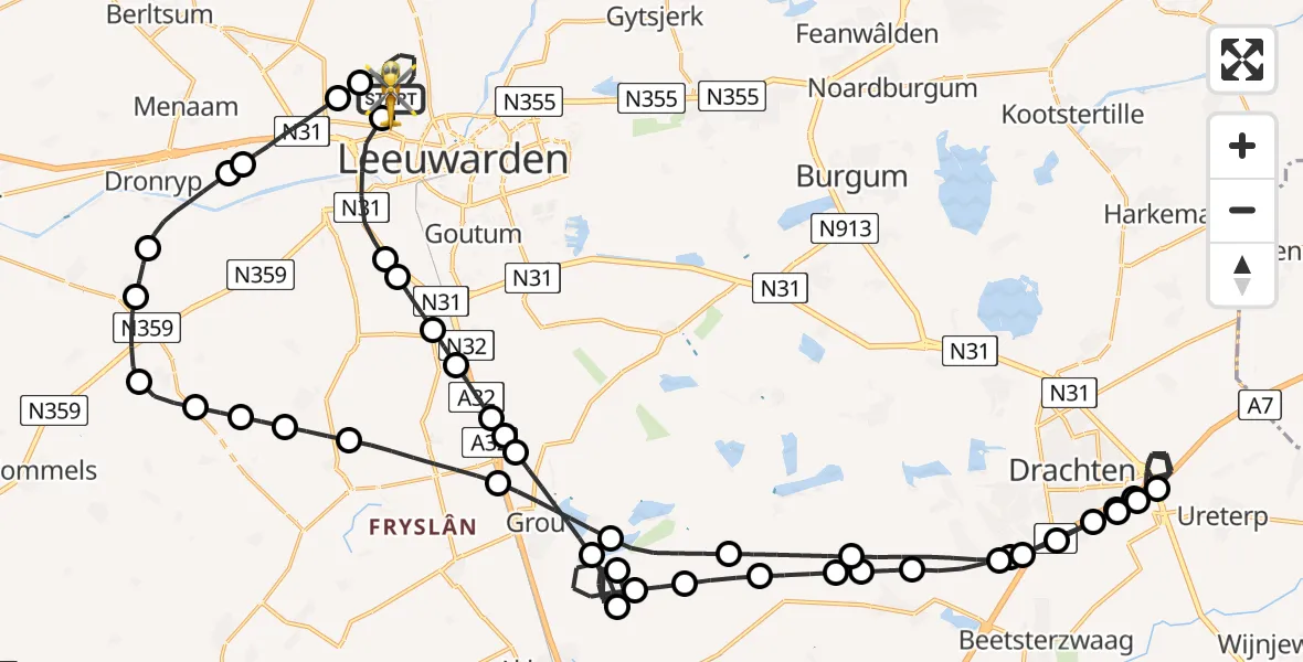 Routekaart van de vlucht: Ambulancehelikopter naar Vliegbasis Leeuwarden, Vliegbasis Leeuwarden
