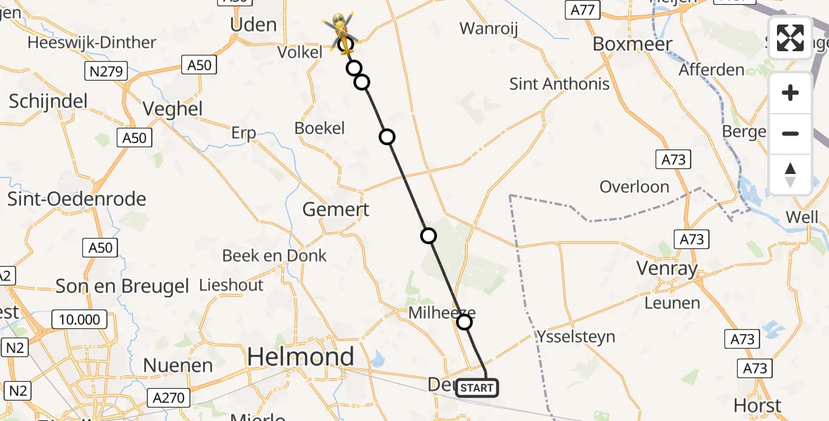Routekaart van de vlucht: Lifeliner 3 naar Vliegbasis Volkel, Vliegbasis Volkel