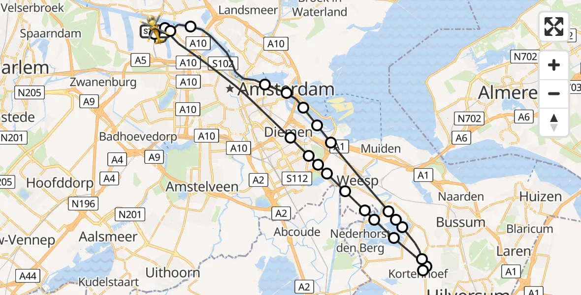 Routekaart van de vlucht: Lifeliner 1 naar Amsterdam Heliport, Amsterdam Heliport