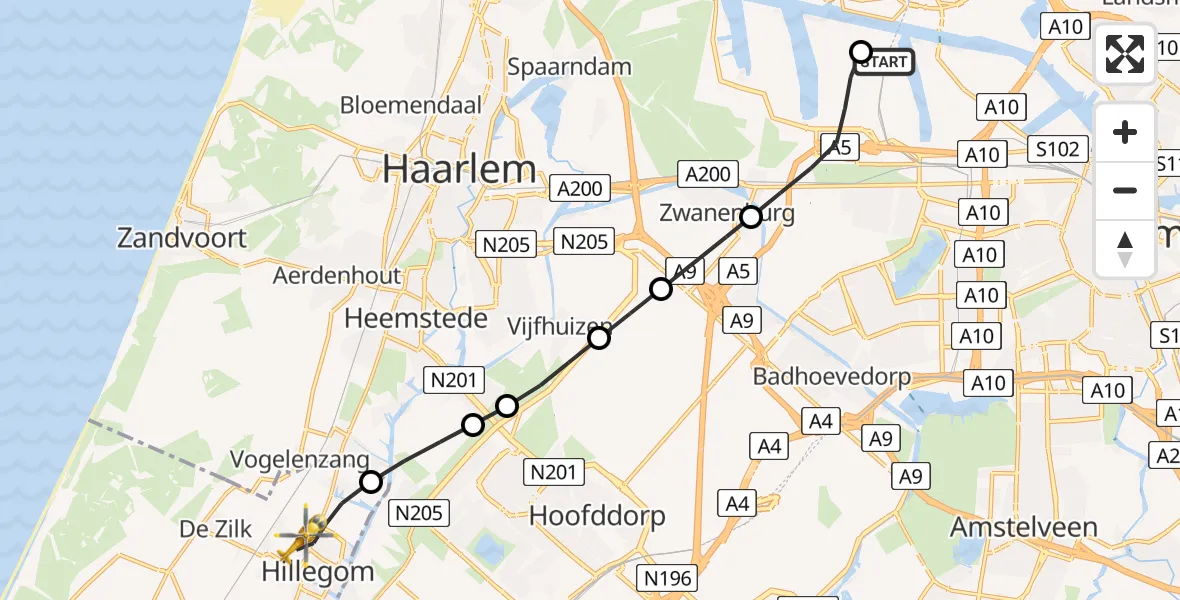 Routekaart van de vlucht: Lifeliner 1 naar Hillegom, Stationsweg